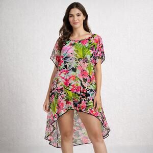 Cha Cha Vente Women’s Sheer Floral Hi-Low Cover-Up Dress – Size Medium